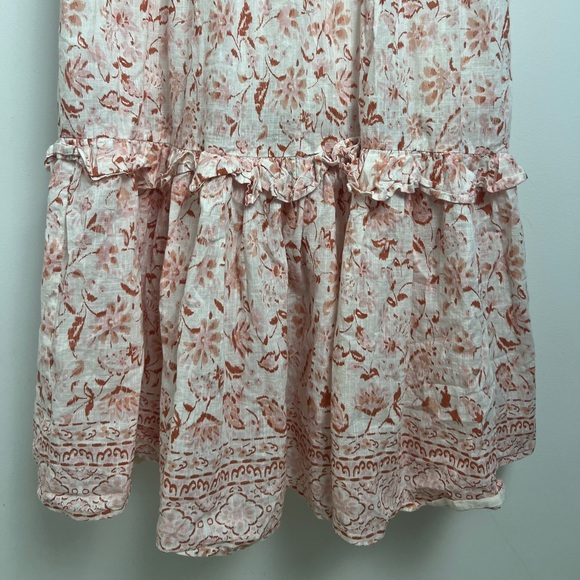 Bila 77 Via Marisol Peach Floral Print 100% Cotton Ruffle Detail Midi Dress Sz L - Picture 10 of 14